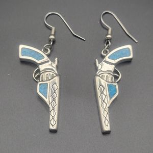 Western Gun Earrings Turquoise Silver